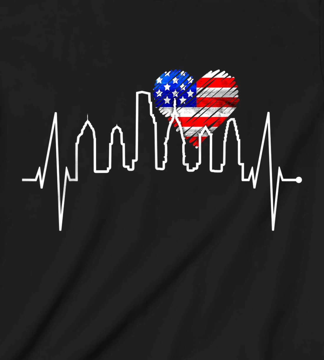 Philadelphia Skyline Heartbeat Heart US Flag I Love Philly T-Shirt, Kid T-Shirt and Women T-Shirt