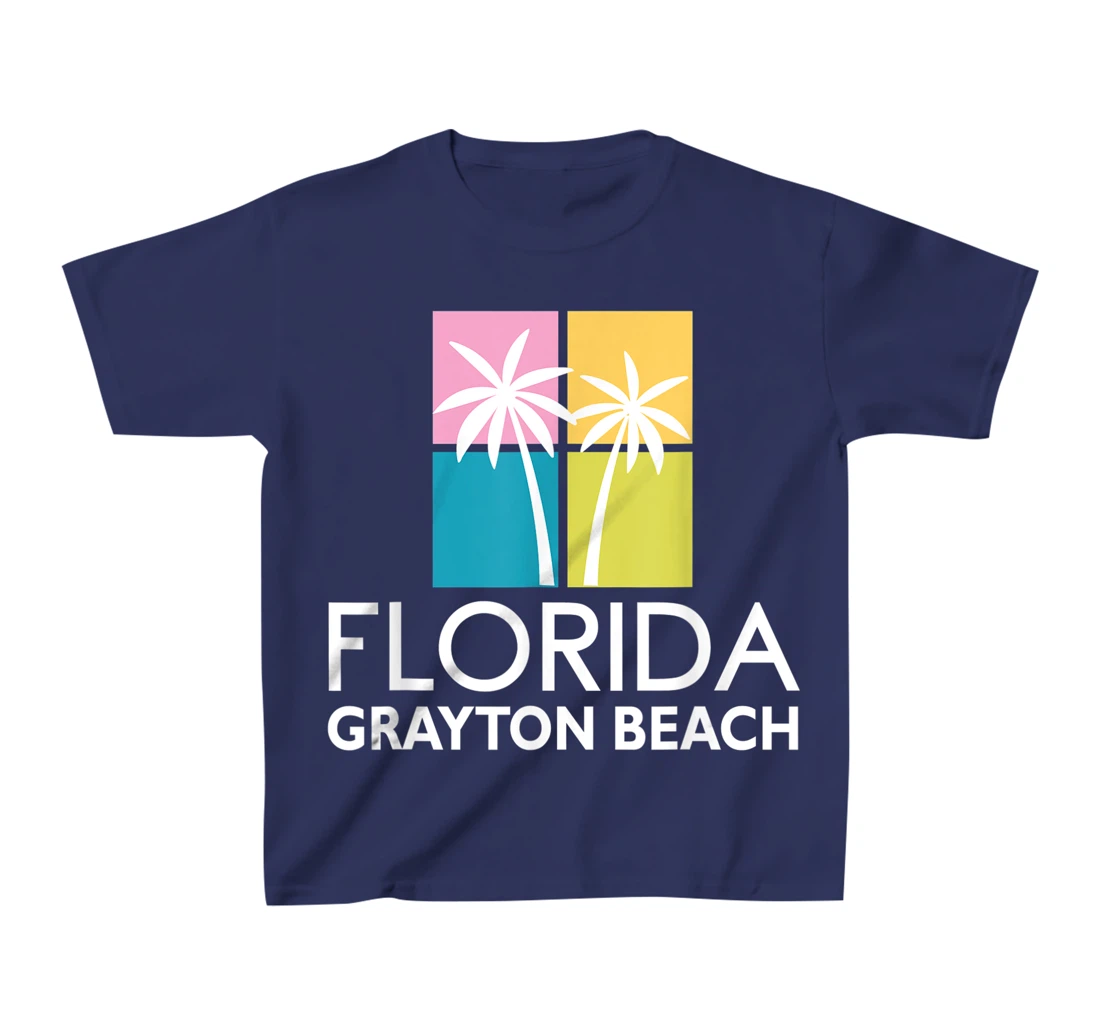 Grayton Beach Palm Tree Art Deco Light Coloured Grayton T-Shirt, Kid T-Shirt and Women T-Shirt