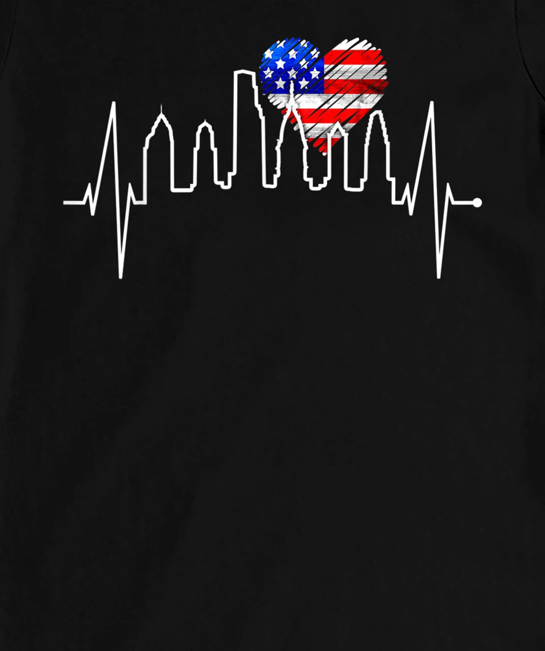 Philadelphia Skyline Heartbeat Heart US Flag I Love Philly T-Shirt, Kid T-Shirt and Women T-Shirt