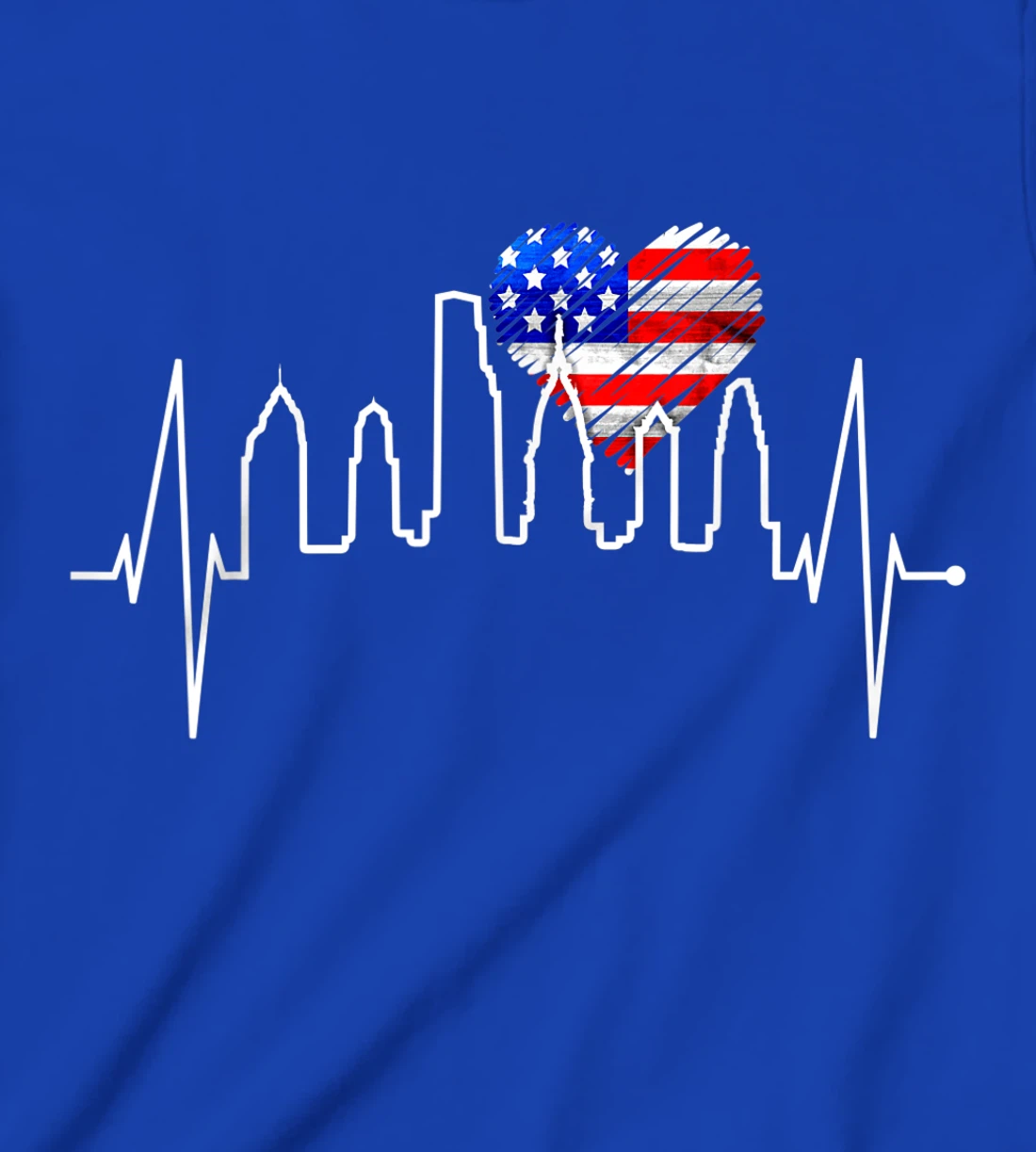 Philadelphia Skyline Heartbeat Heart US Flag I Love Philly T-Shirt, Kid T-Shirt and Women T-Shirt