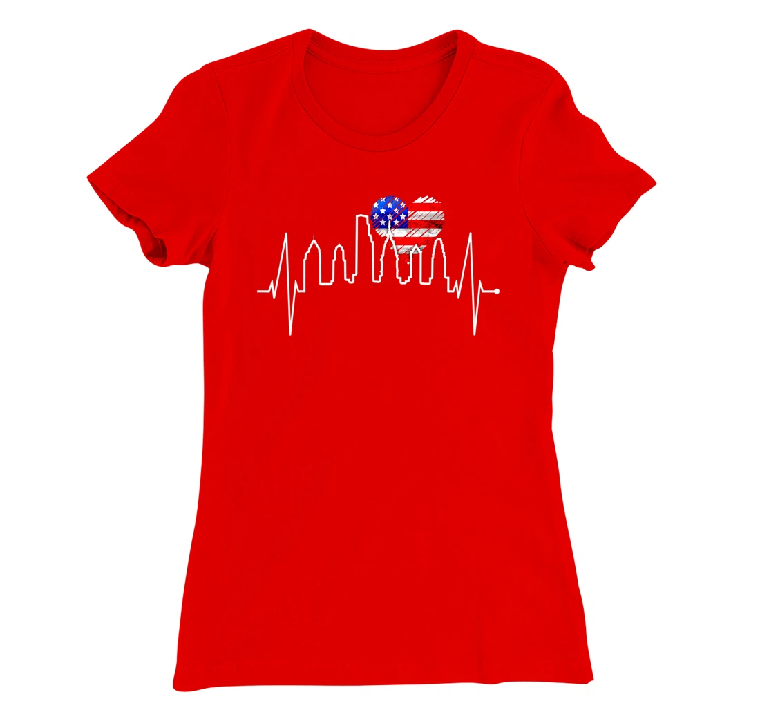 Philadelphia Skyline Heartbeat Heart US Flag I Love Philly T-Shirt, Kid T-Shirt and Women T-Shirt