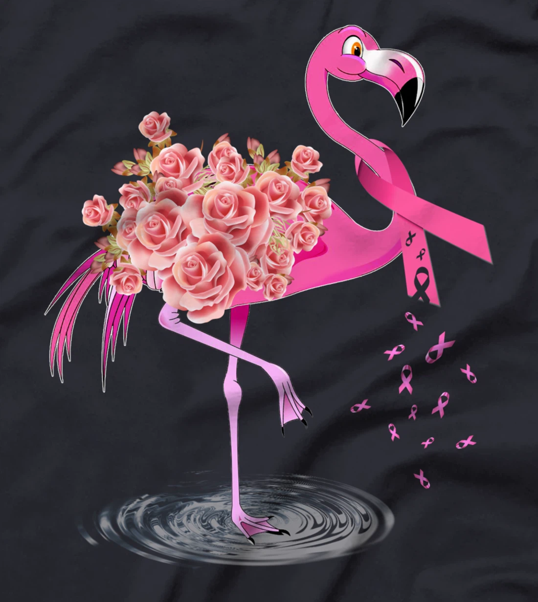 Cute Flamingo Pink Ribbon Breast Cancer Awareness T-Shirt