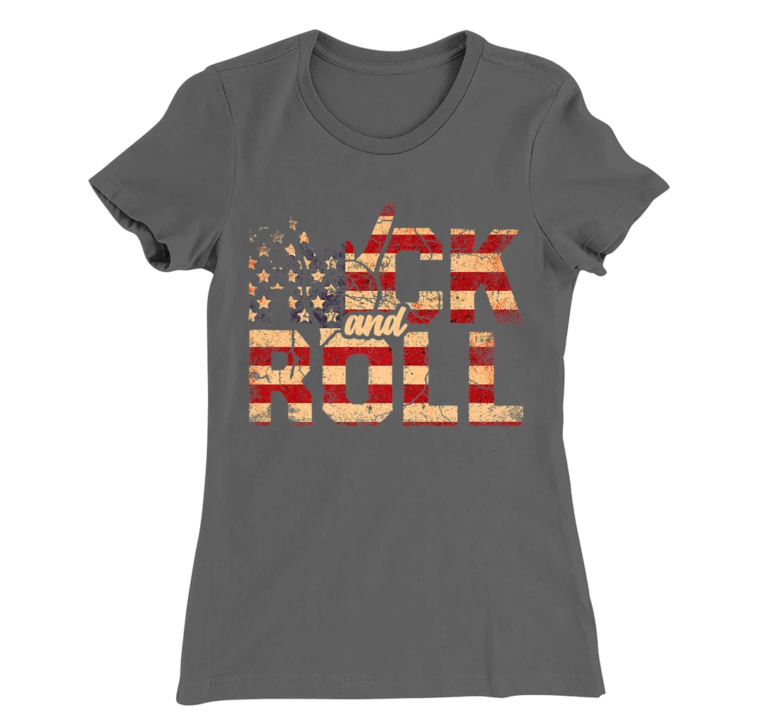 Retro Rock & Roll Vintage Rock and Roll Music American Flag T-Shirt, Women T-Shirt