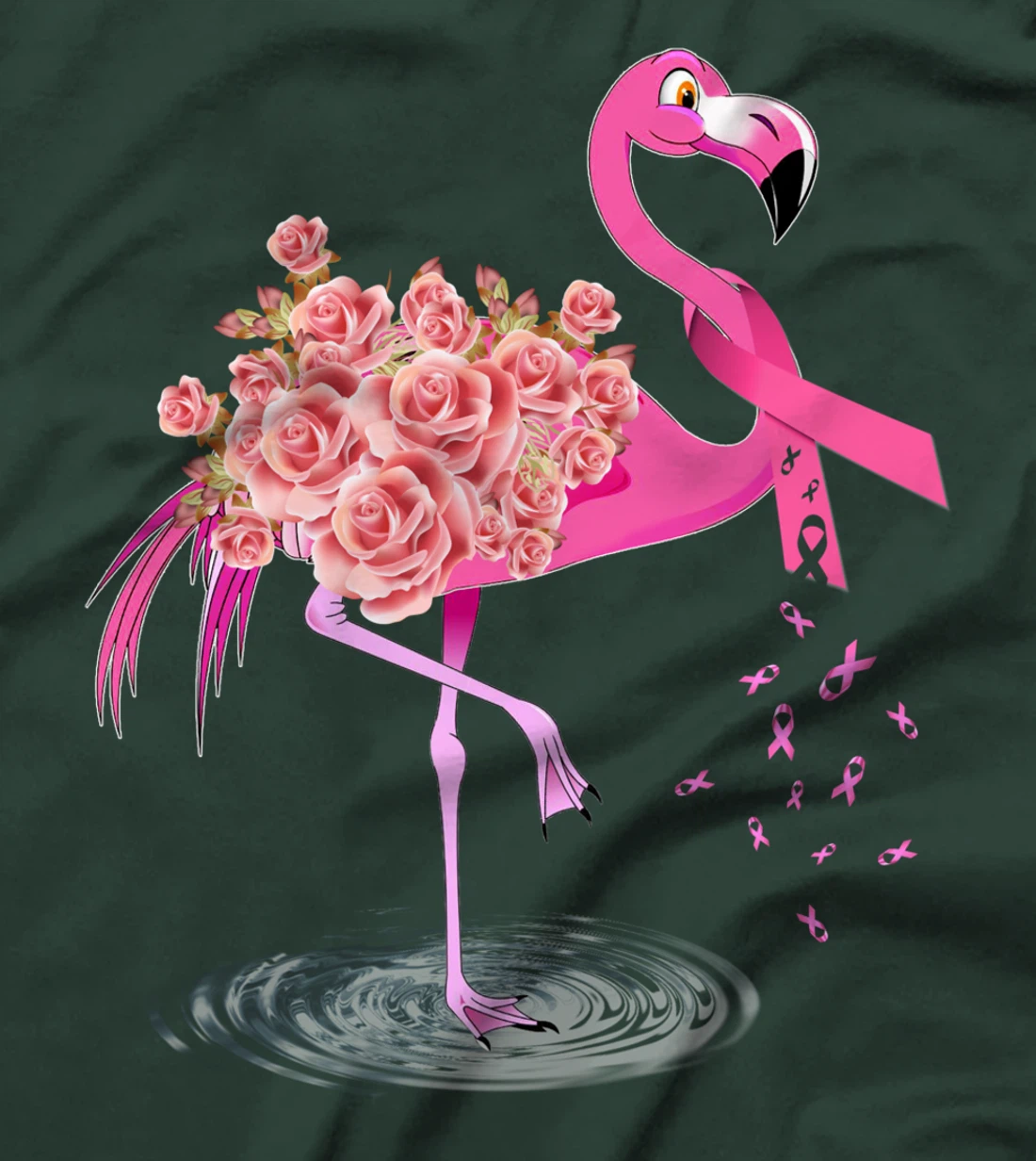 Cute Flamingo Pink Ribbon Breast Cancer Awareness T-Shirt
