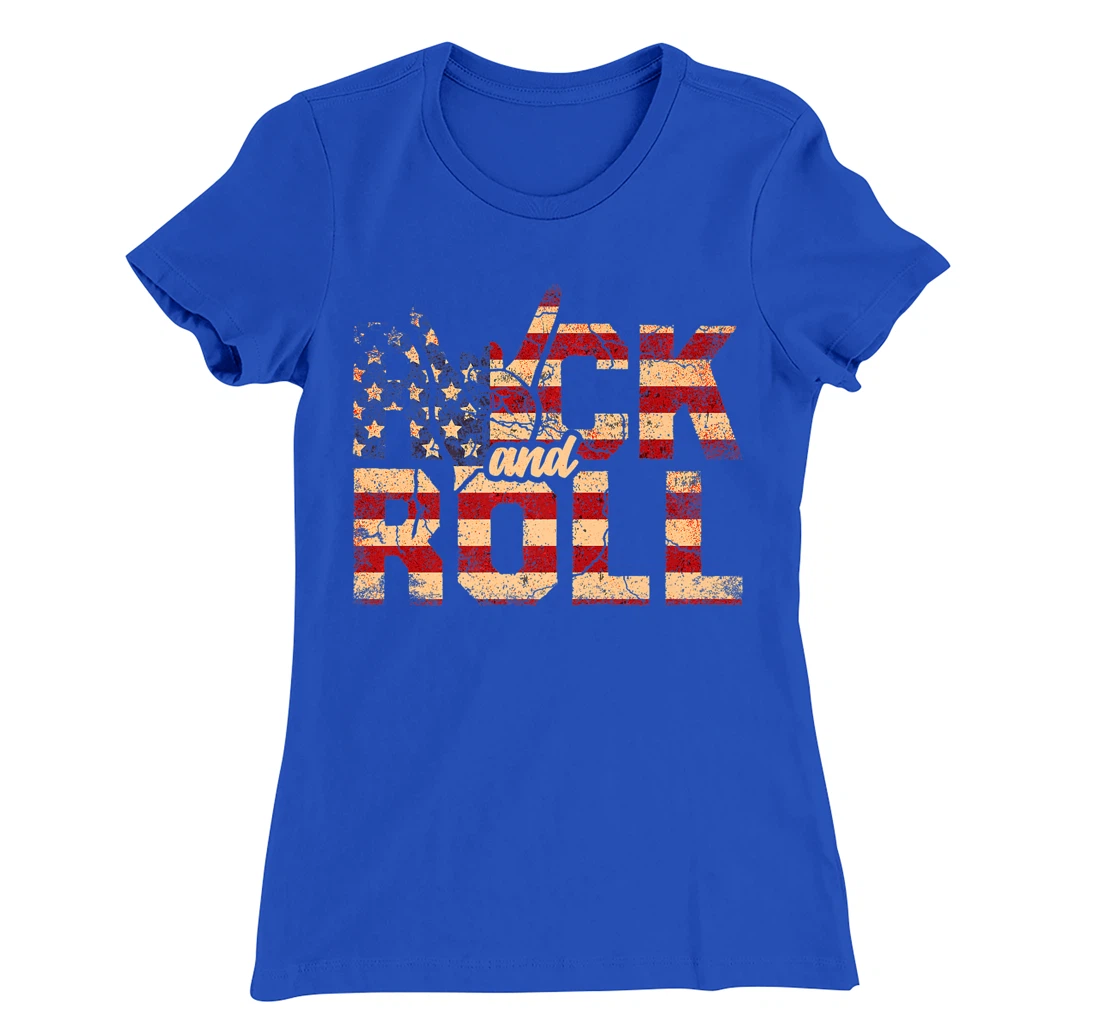 Retro Rock & Roll Vintage Rock and Roll Music American Flag T-Shirt, Women T-Shirt
