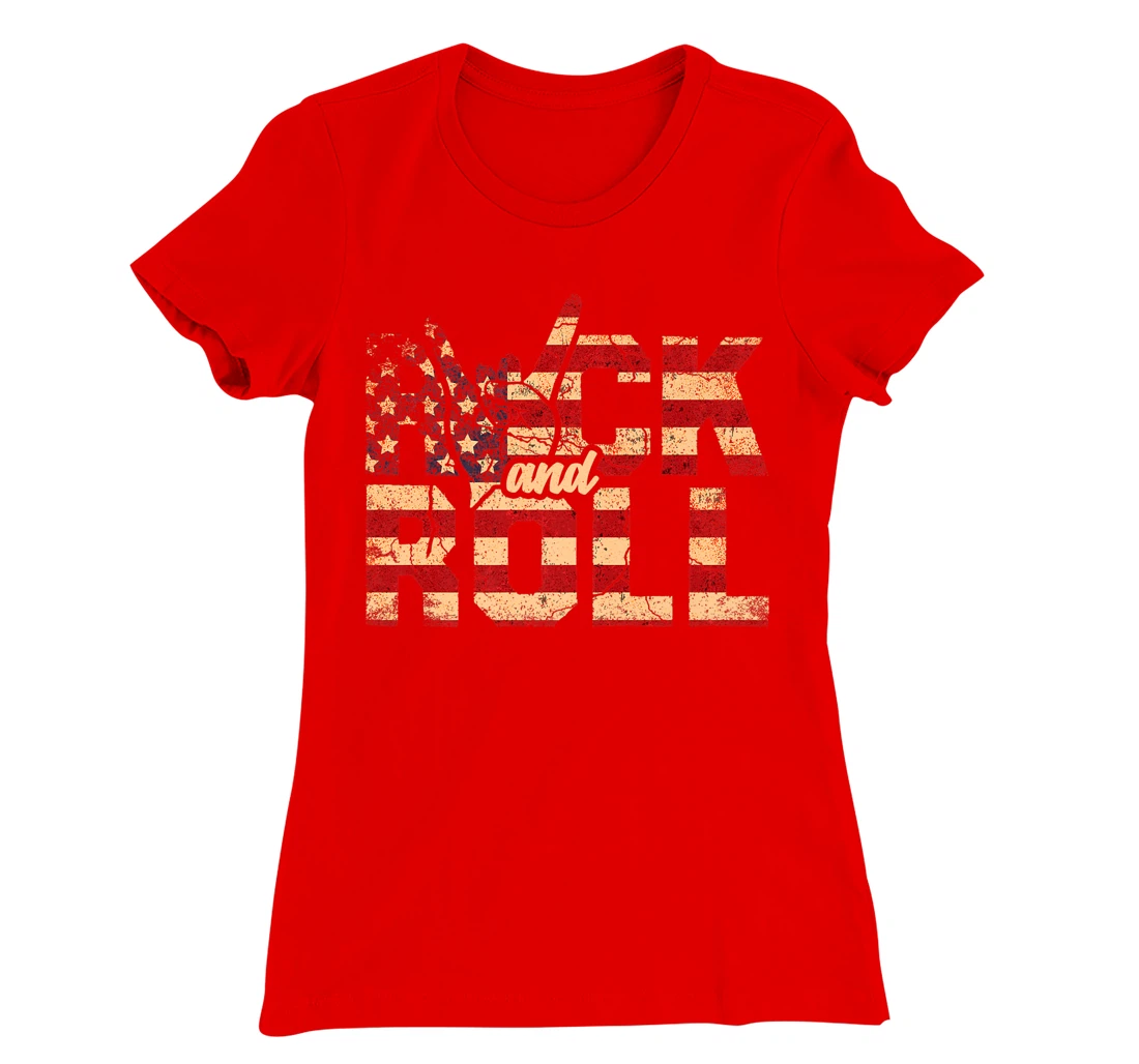 Retro Rock & Roll Vintage Rock and Roll Music American Flag T-Shirt, Women T-Shirt