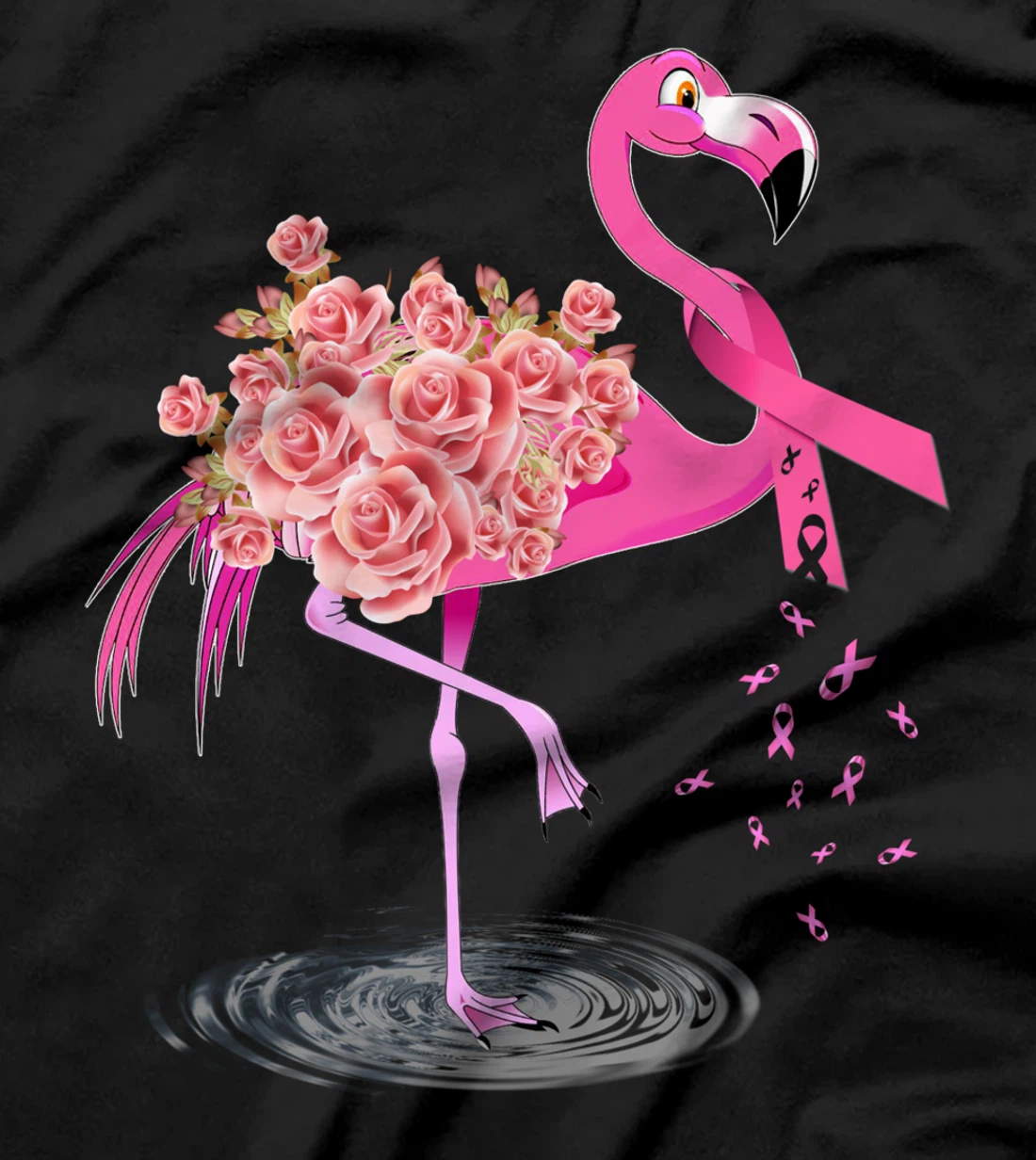 Cute Flamingo Pink Ribbon Breast Cancer Awareness T-Shirt