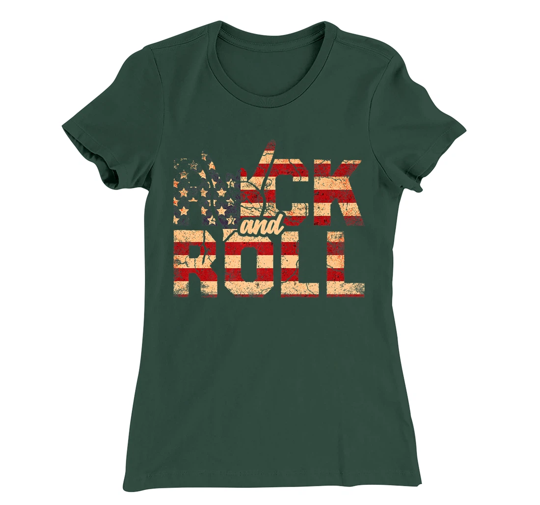 Retro Rock & Roll Vintage Rock and Roll Music American Flag T-Shirt, Women T-Shirt