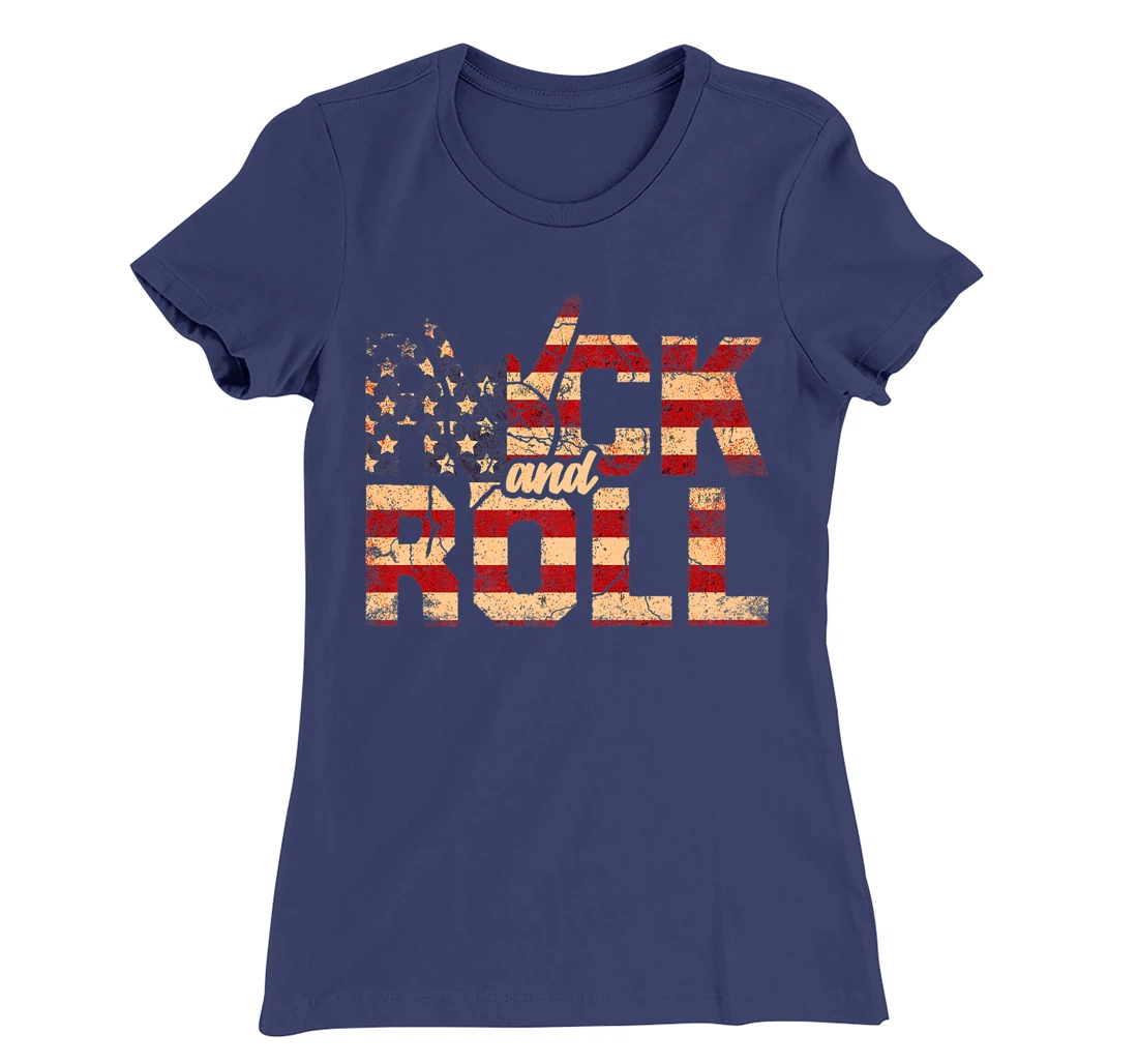 Retro Rock & Roll Vintage Rock and Roll Music American Flag T-Shirt, Women T-Shirt