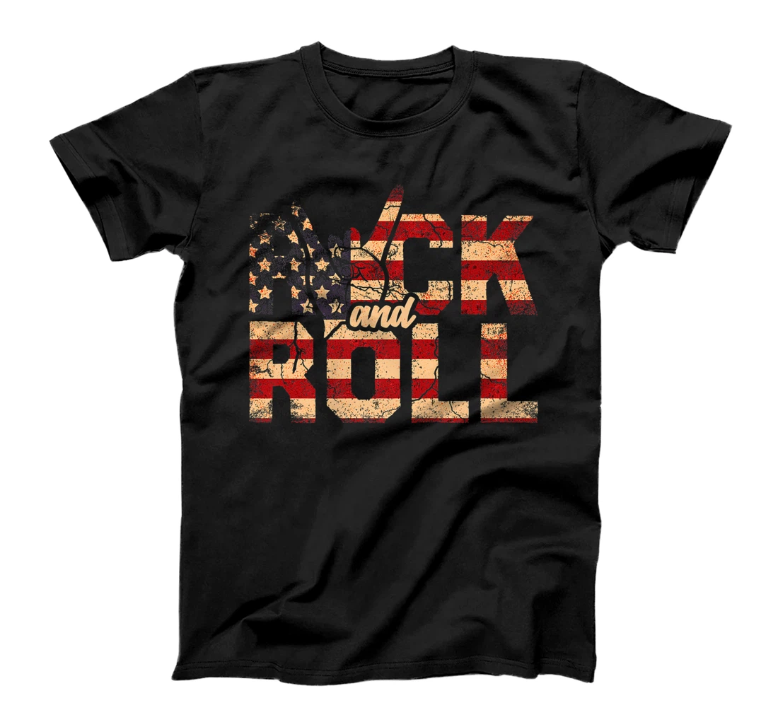Retro Rock & Roll Vintage Rock and Roll Music American Flag T-Shirt, Women T-Shirt