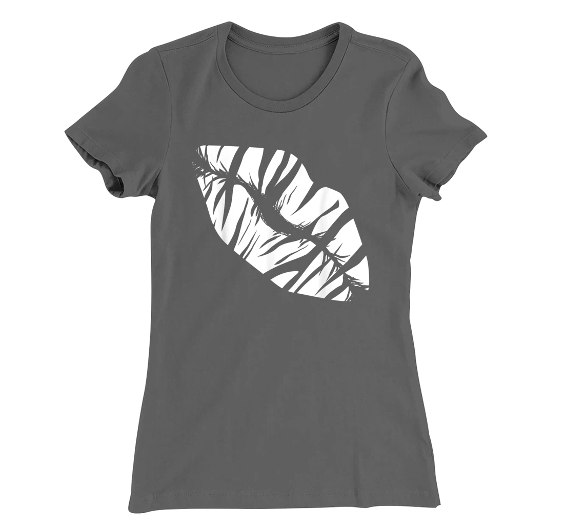 Funny Zebra Print Lips Love Kiss Safari Women Zoo Lover T-Shirt, Women T-Shirt