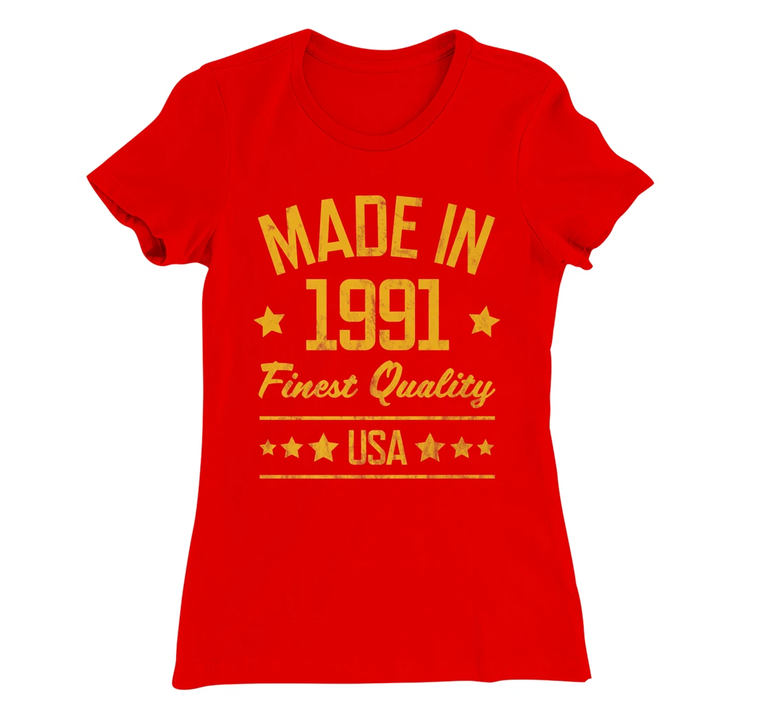 Made in 1991 Finest USA Yellow Gold Print T-Shirt, Women T-Shirt
