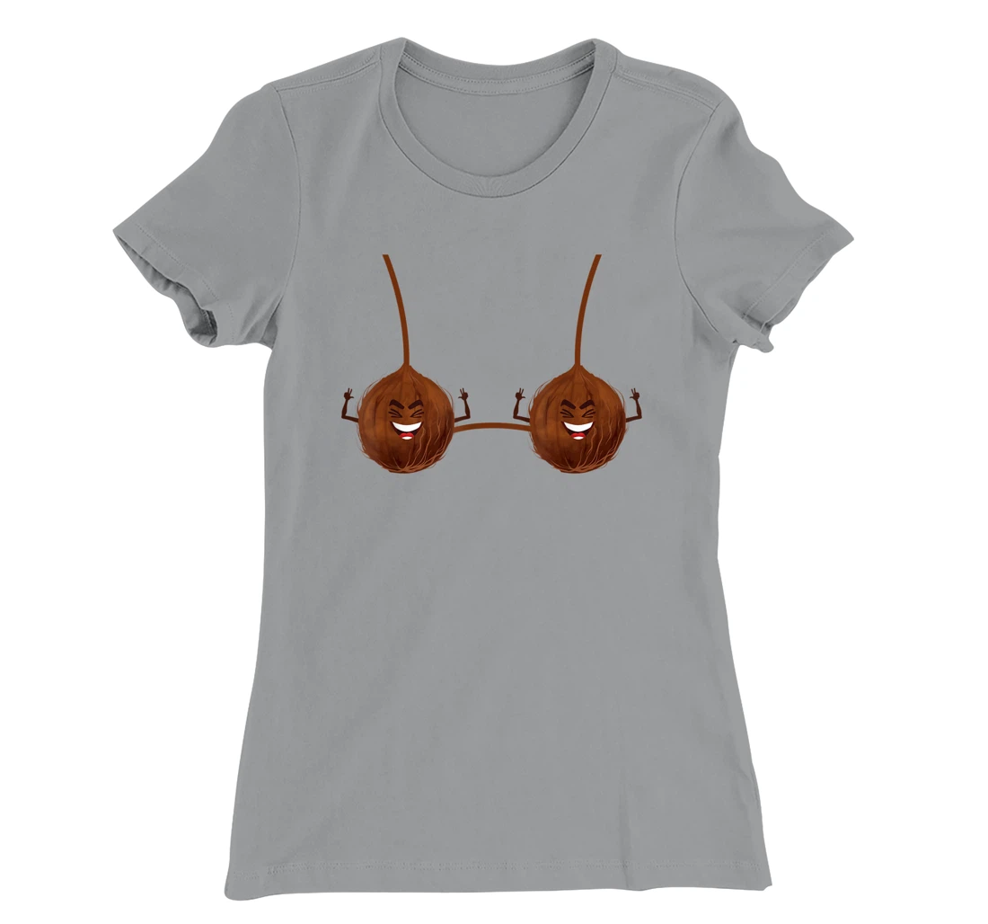 Womens Luau Coconut Bra Aloha Beaches Summer Outfit Distressed T-Shirt, Women T-Shirt