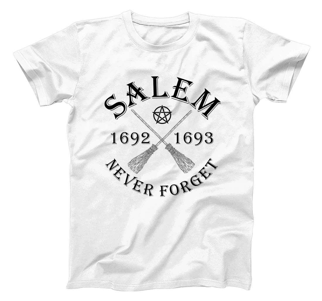 Salem 1692 1693 Never Forget Broom Pentagram Black Text T-Shirt, Women T-Shirt