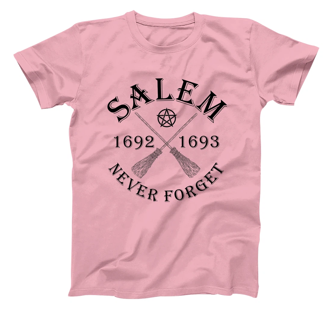 Salem 1692 1693 Never Forget Broom Pentagram Black Text T-Shirt, Women T-Shirt