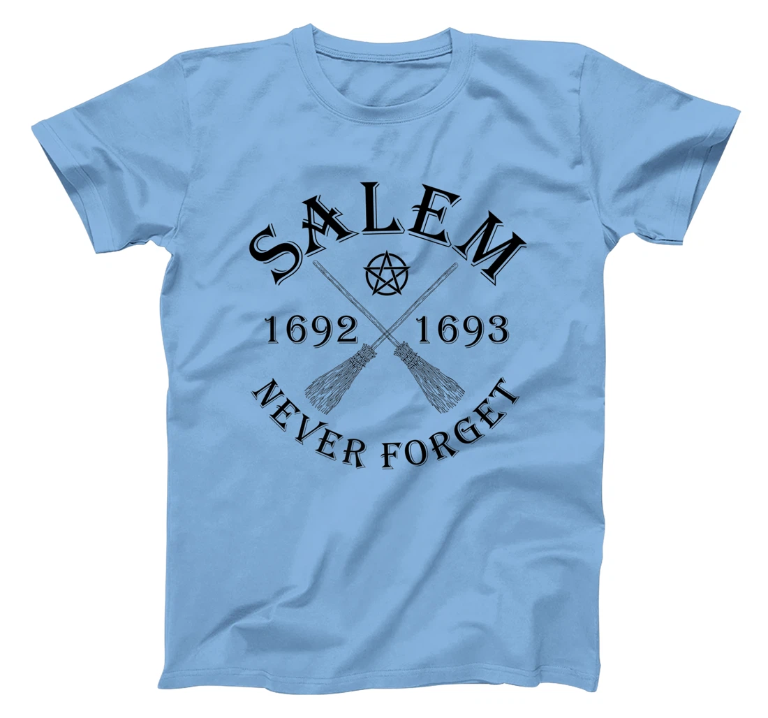 Salem 1692 1693 Never Forget Broom Pentagram Black Text T-Shirt, Women T-Shirt