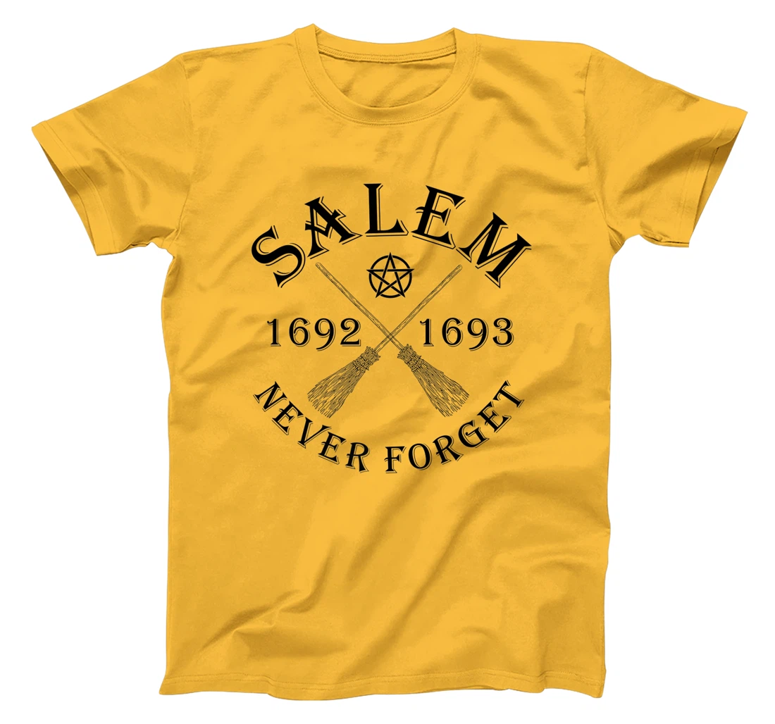 Salem 1692 1693 Never Forget Broom Pentagram Black Text T-Shirt, Women T-Shirt