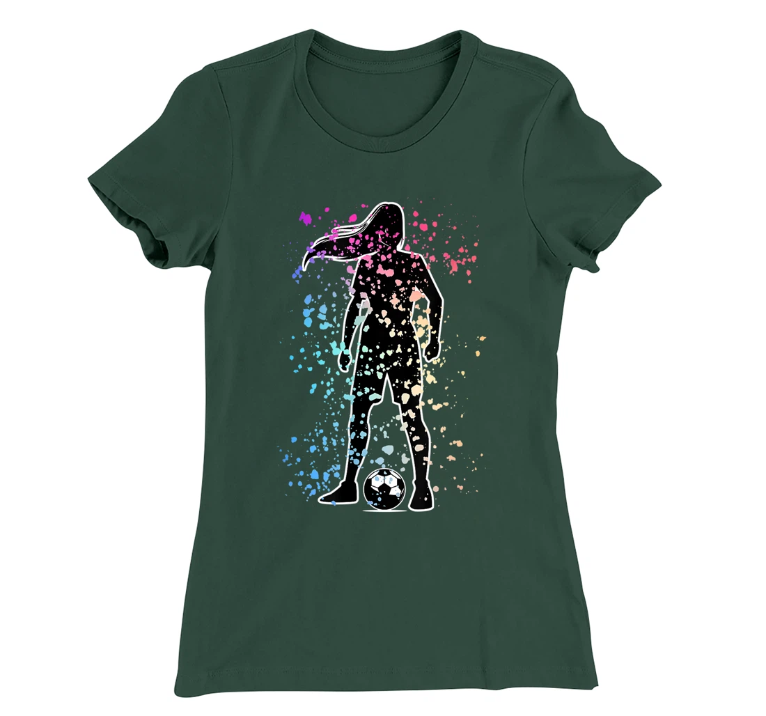 Girls Color Splat Soccer Player Silhouette Cool Futbol T-Shirt, Kid T-Shirt and Women T-Shirt