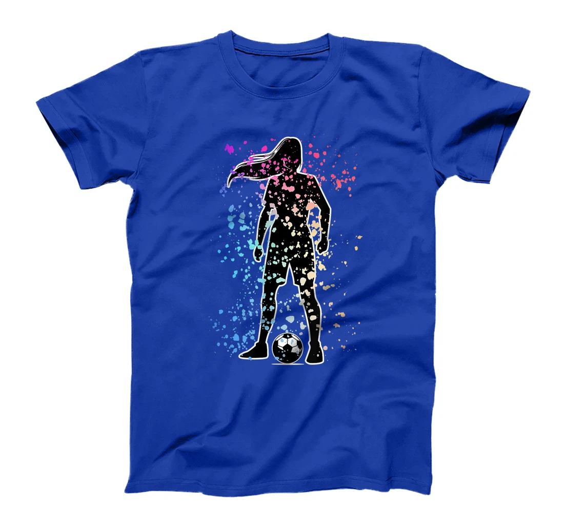 Girls Color Splat Soccer Player Silhouette Cool Futbol T-Shirt, Kid T-Shirt and Women T-Shirt