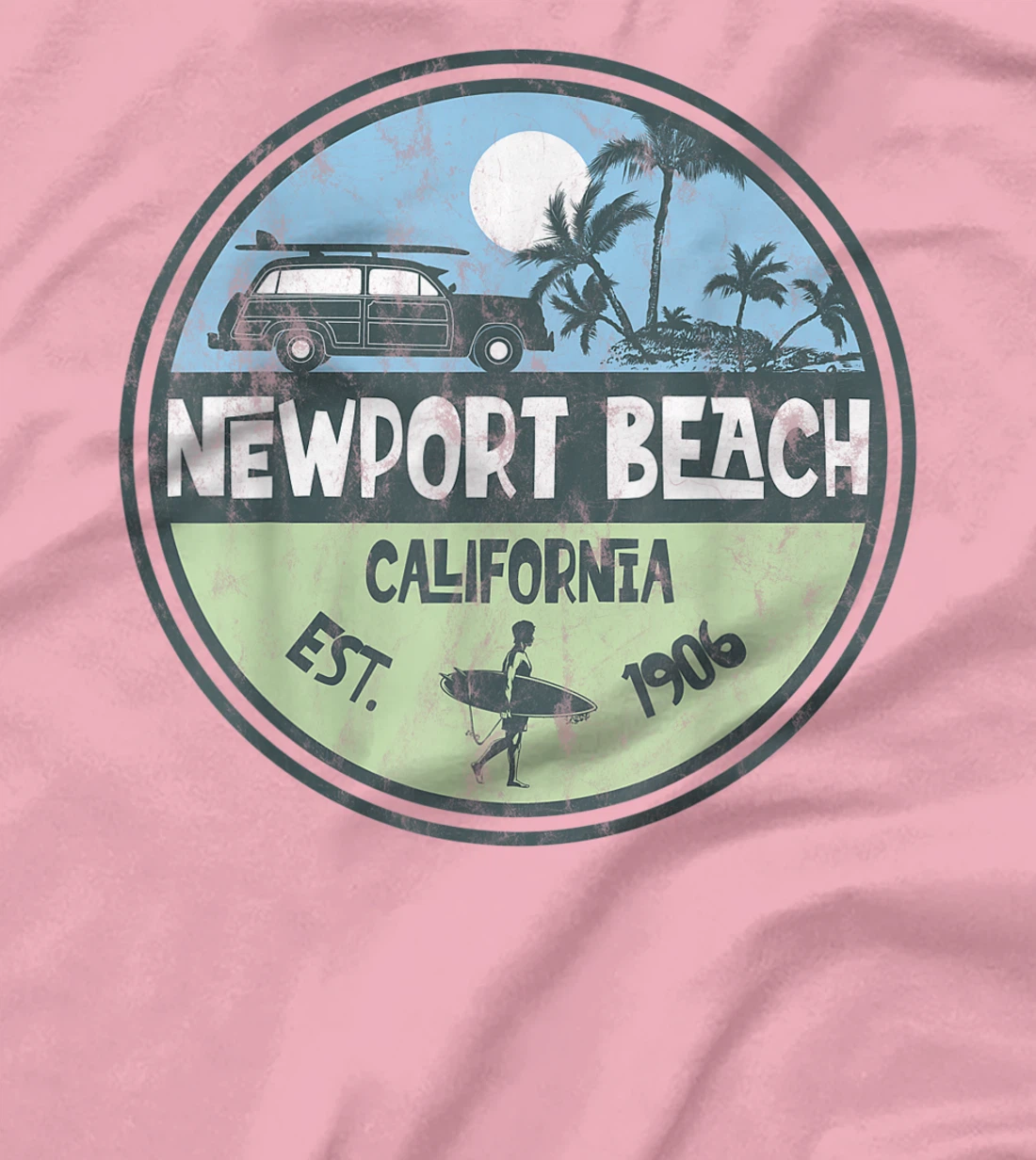 Womens Newport Beach California Wagon Beach Palms Surfer Vintage T-Shirt, Kid T-Shirt and Women T-Shirt