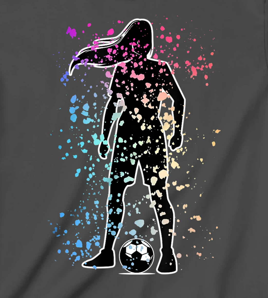 Girls Color Splat Soccer Player Silhouette Cool Futbol T-Shirt, Kid T-Shirt and Women T-Shirt