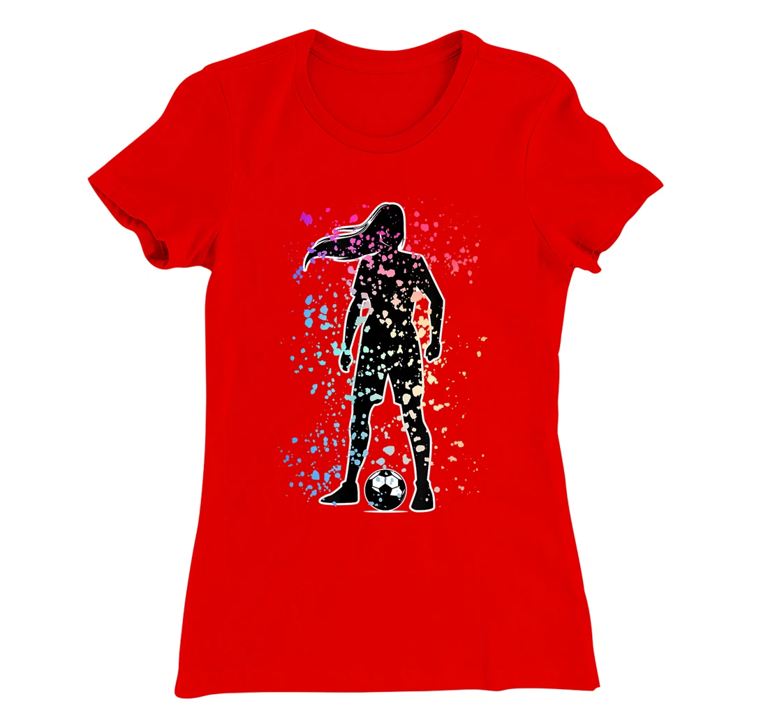Girls Color Splat Soccer Player Silhouette Cool Futbol T-Shirt, Kid T-Shirt and Women T-Shirt