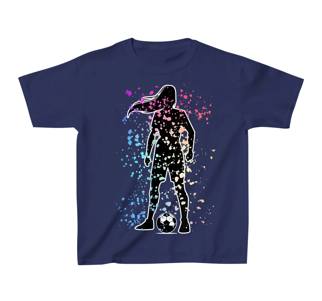 Girls Color Splat Soccer Player Silhouette Cool Futbol T-Shirt, Kid T-Shirt and Women T-Shirt