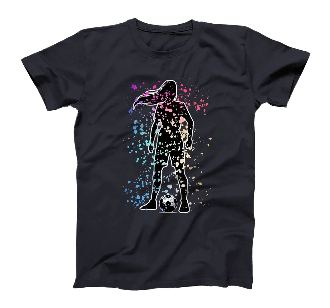 Girls Color Splat Soccer Player Silhouette Cool Futbol T-Shirt, Kid T-Shirt and Women T-Shirt