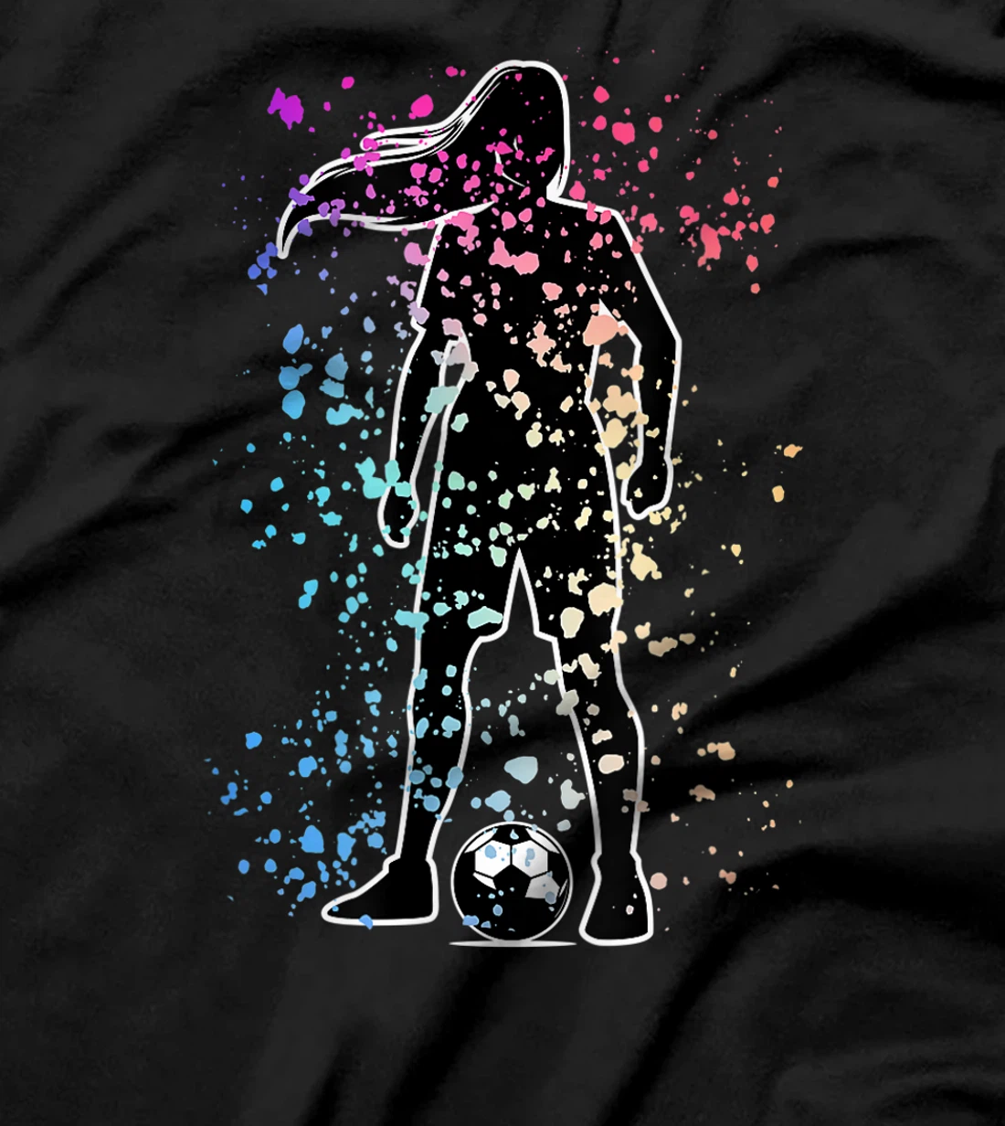Girls Color Splat Soccer Player Silhouette Cool Futbol T-Shirt, Kid T-Shirt and Women T-Shirt