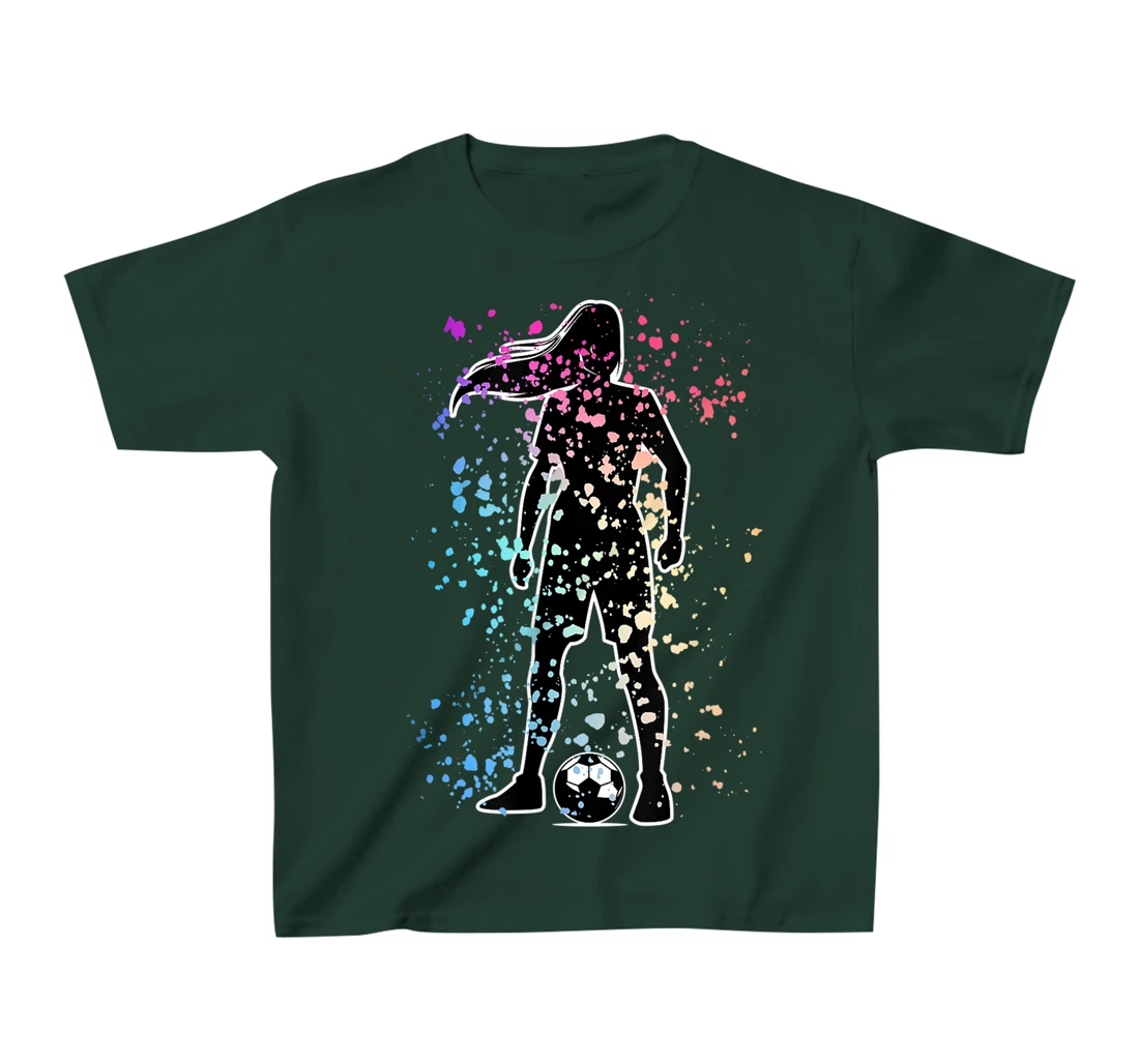 Girls Color Splat Soccer Player Silhouette Cool Futbol T-Shirt, Kid T-Shirt and Women T-Shirt