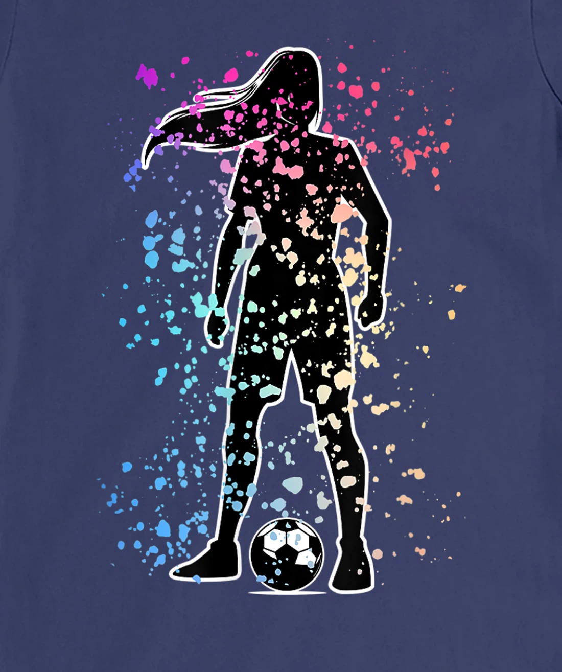 Girls Color Splat Soccer Player Silhouette Cool Futbol T-Shirt, Kid T-Shirt and Women T-Shirt