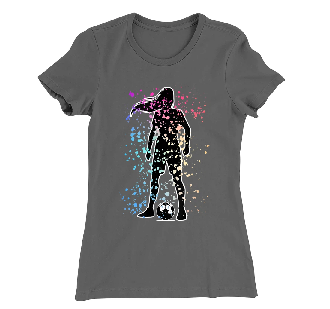 Girls Color Splat Soccer Player Silhouette Cool Futbol T-Shirt, Kid T-Shirt and Women T-Shirt