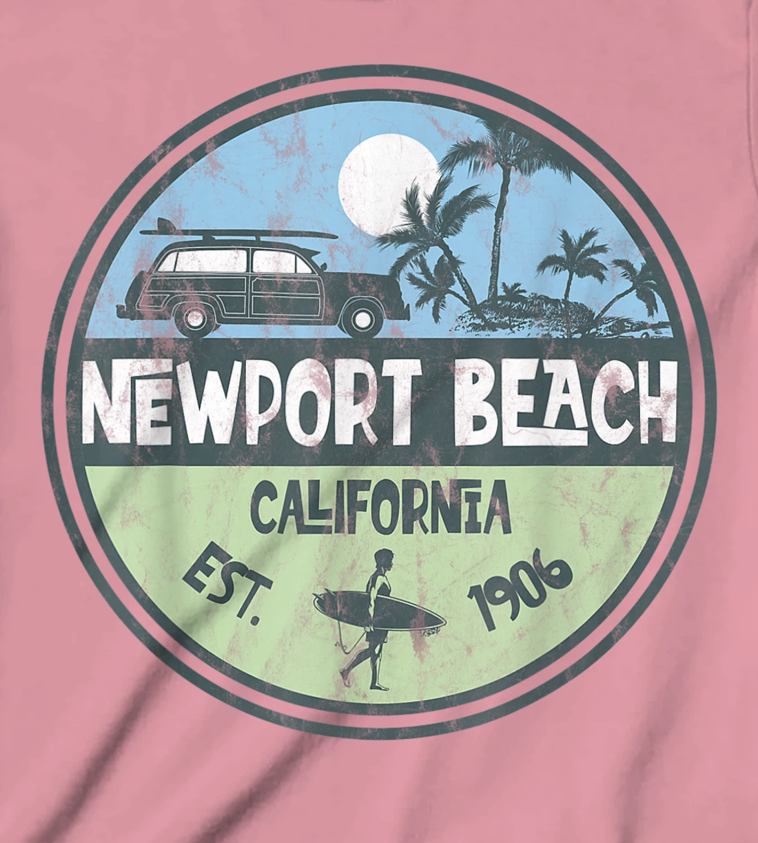 Womens Newport Beach California Wagon Beach Palms Surfer Vintage T-Shirt, Kid T-Shirt and Women T-Shirt