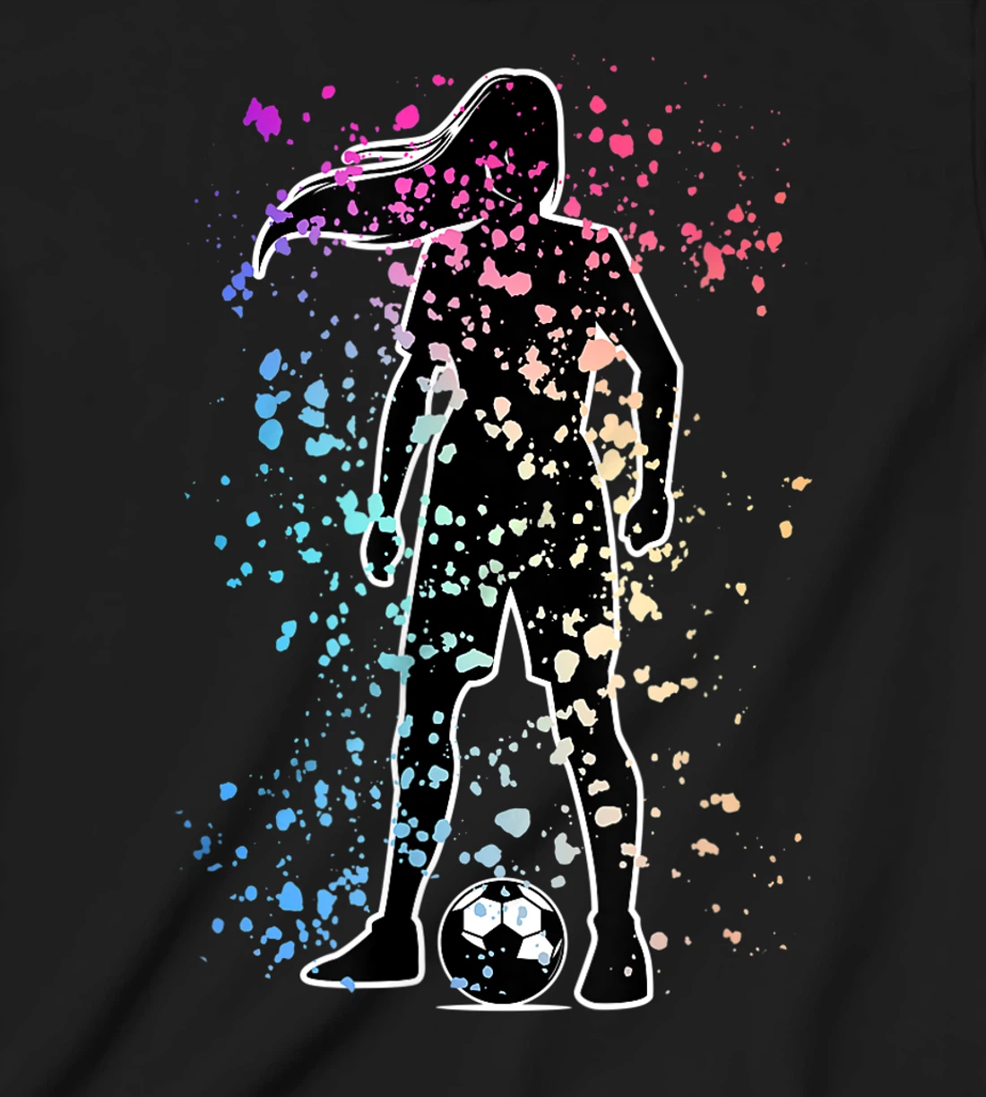 Girls Color Splat Soccer Player Silhouette Cool Futbol T-Shirt, Kid T-Shirt and Women T-Shirt