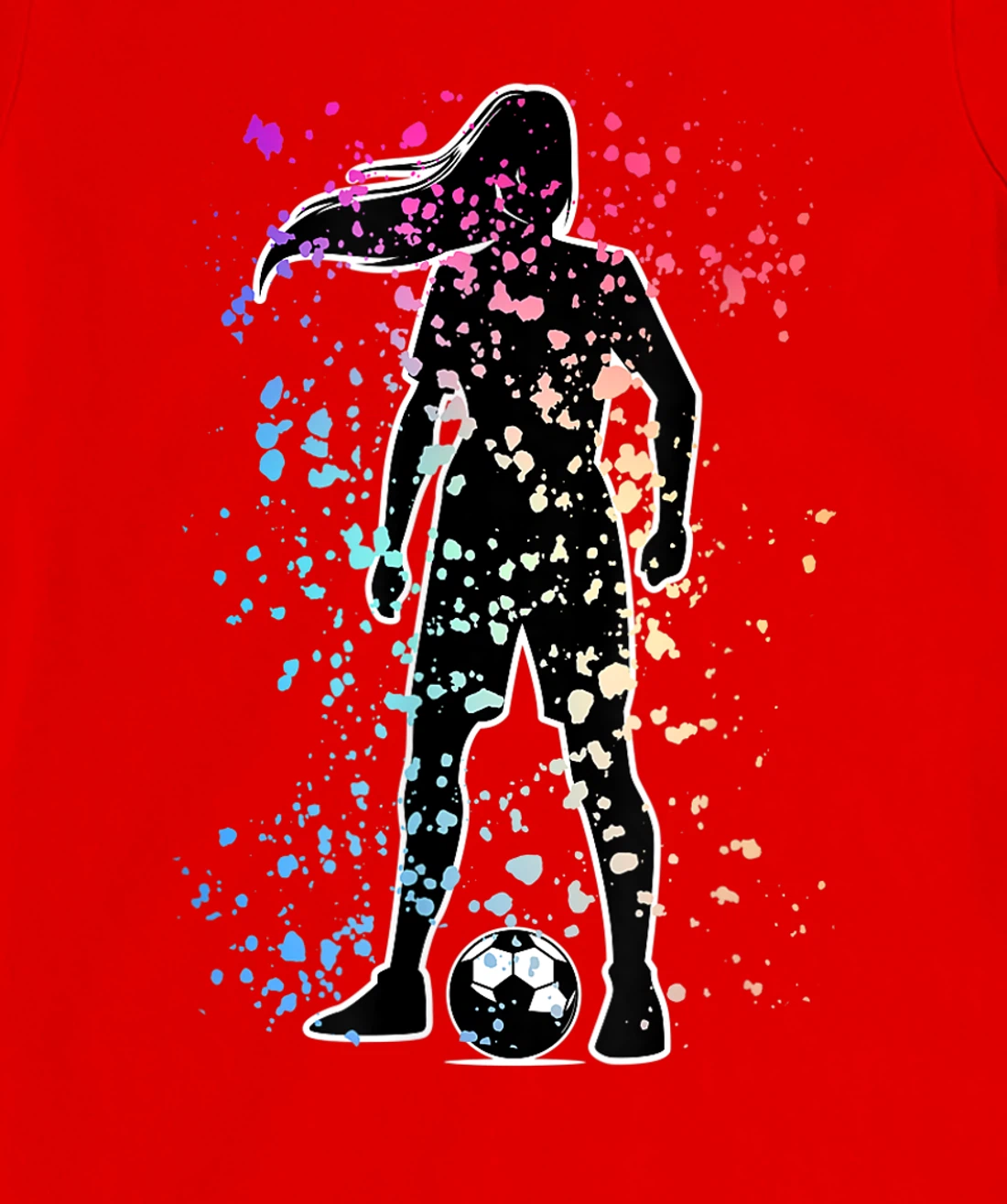 Girls Color Splat Soccer Player Silhouette Cool Futbol T-Shirt, Kid T-Shirt and Women T-Shirt