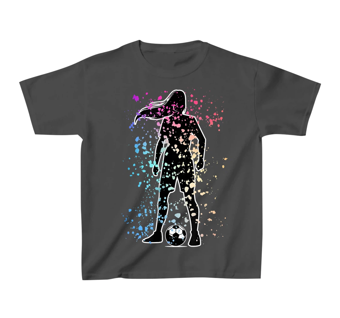 Girls Color Splat Soccer Player Silhouette Cool Futbol T-Shirt, Kid T-Shirt and Women T-Shirt