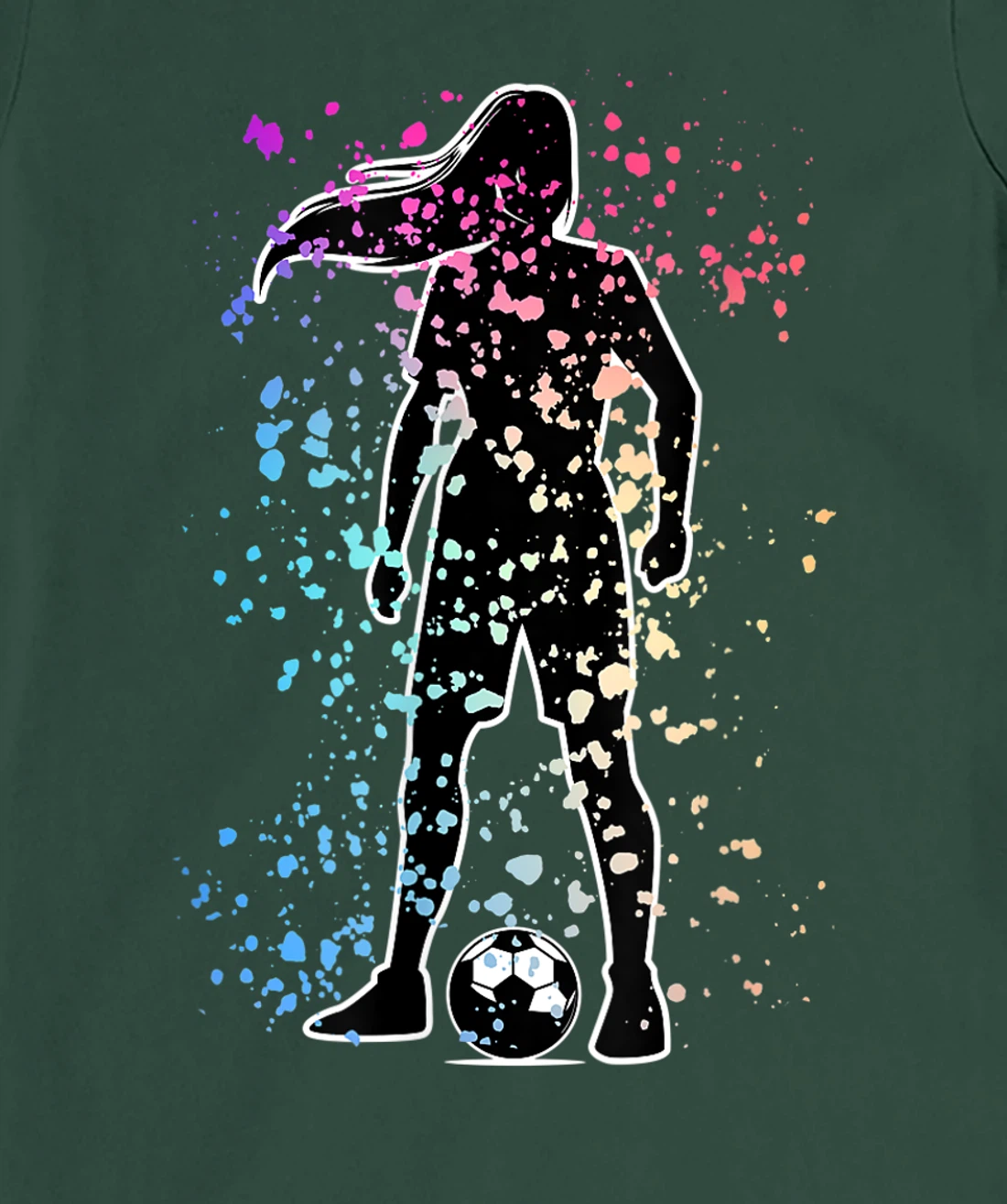 Girls Color Splat Soccer Player Silhouette Cool Futbol T-Shirt, Kid T-Shirt and Women T-Shirt