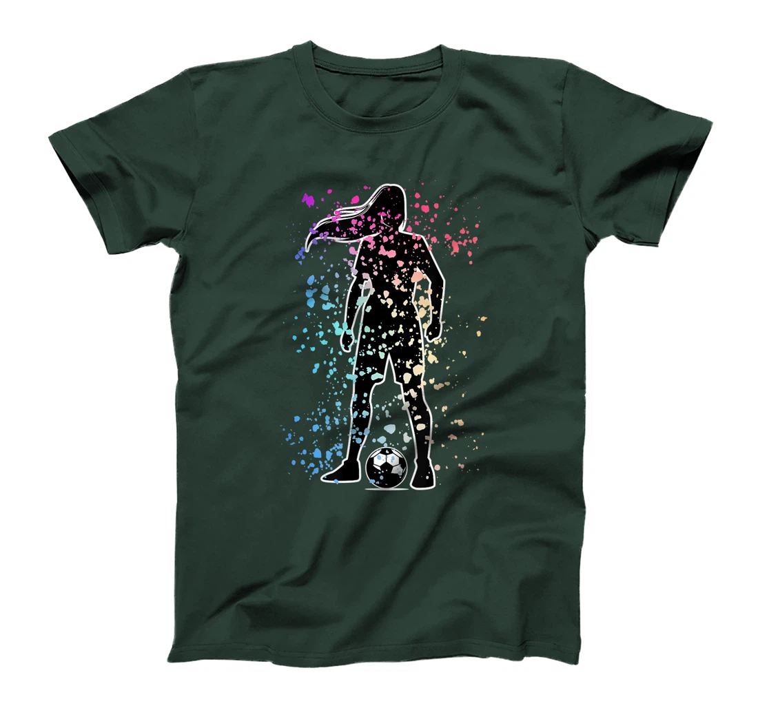 Girls Color Splat Soccer Player Silhouette Cool Futbol T-Shirt, Kid T-Shirt and Women T-Shirt