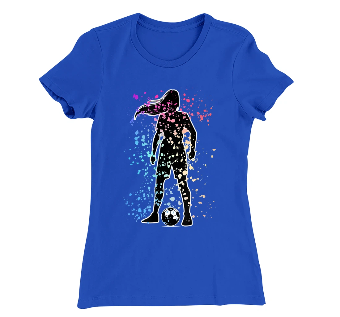 Girls Color Splat Soccer Player Silhouette Cool Futbol T-Shirt, Kid T-Shirt and Women T-Shirt