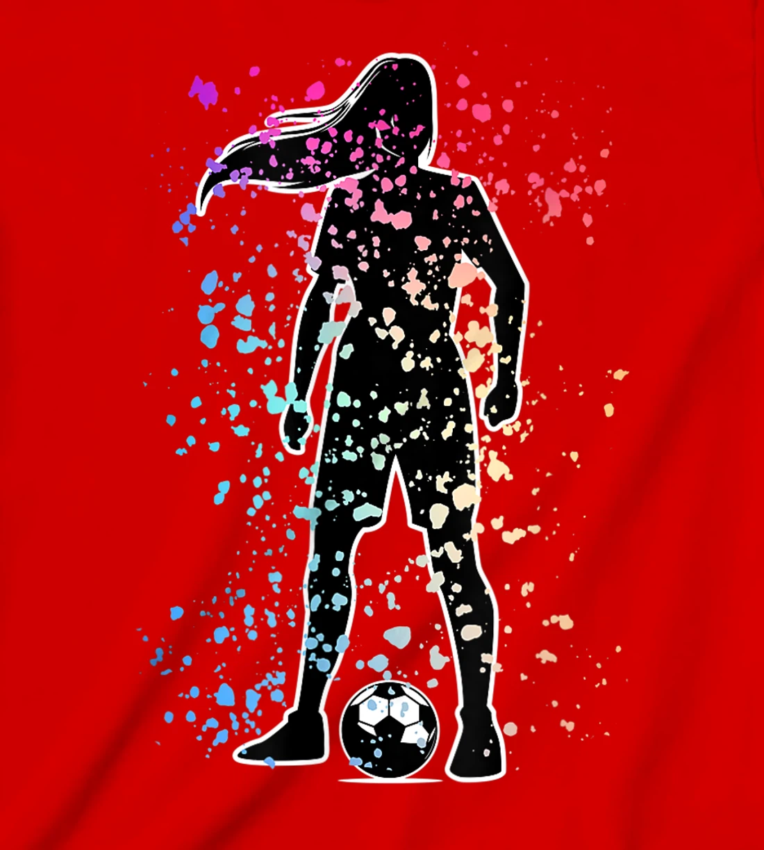Girls Color Splat Soccer Player Silhouette Cool Futbol T-Shirt, Kid T-Shirt and Women T-Shirt