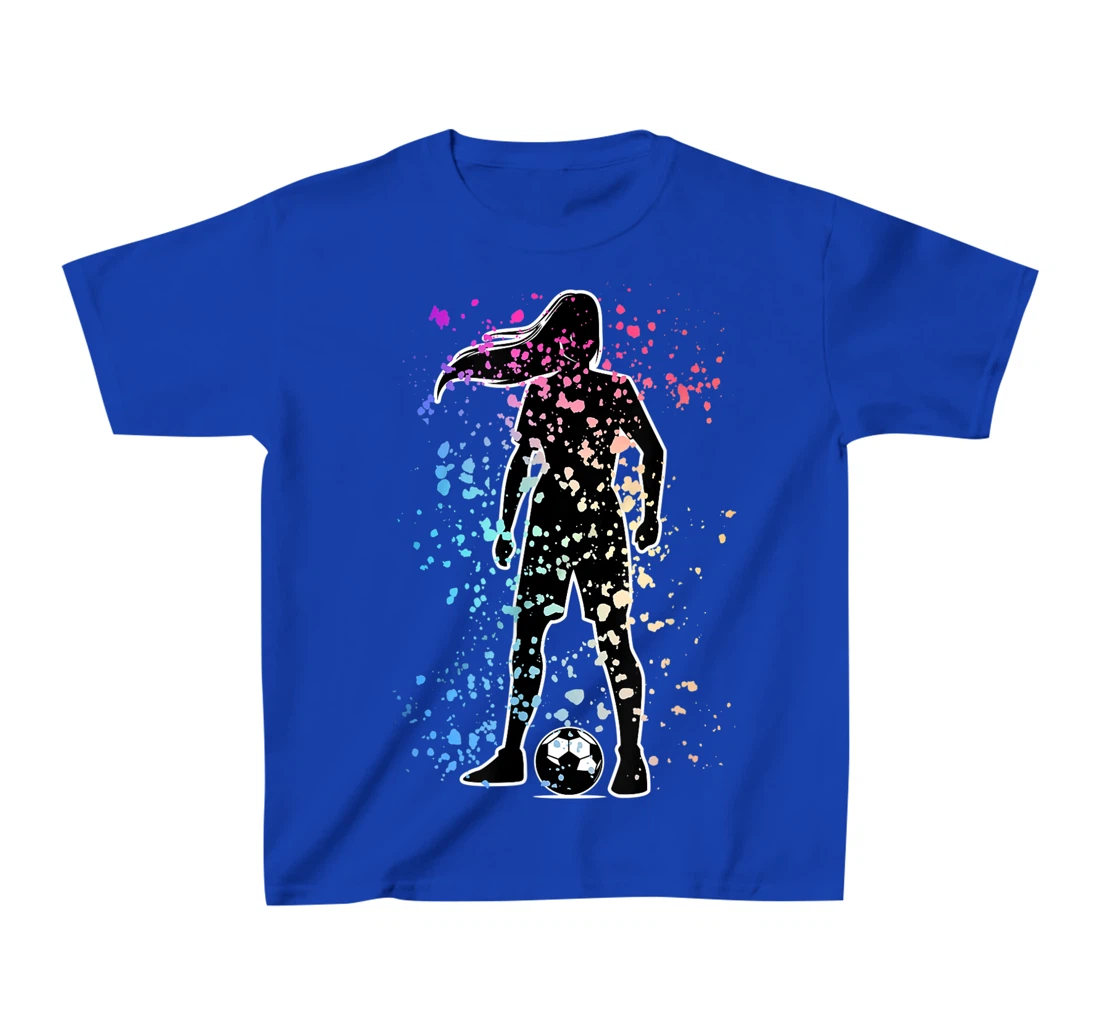 Girls Color Splat Soccer Player Silhouette Cool Futbol T-Shirt, Kid T-Shirt and Women T-Shirt