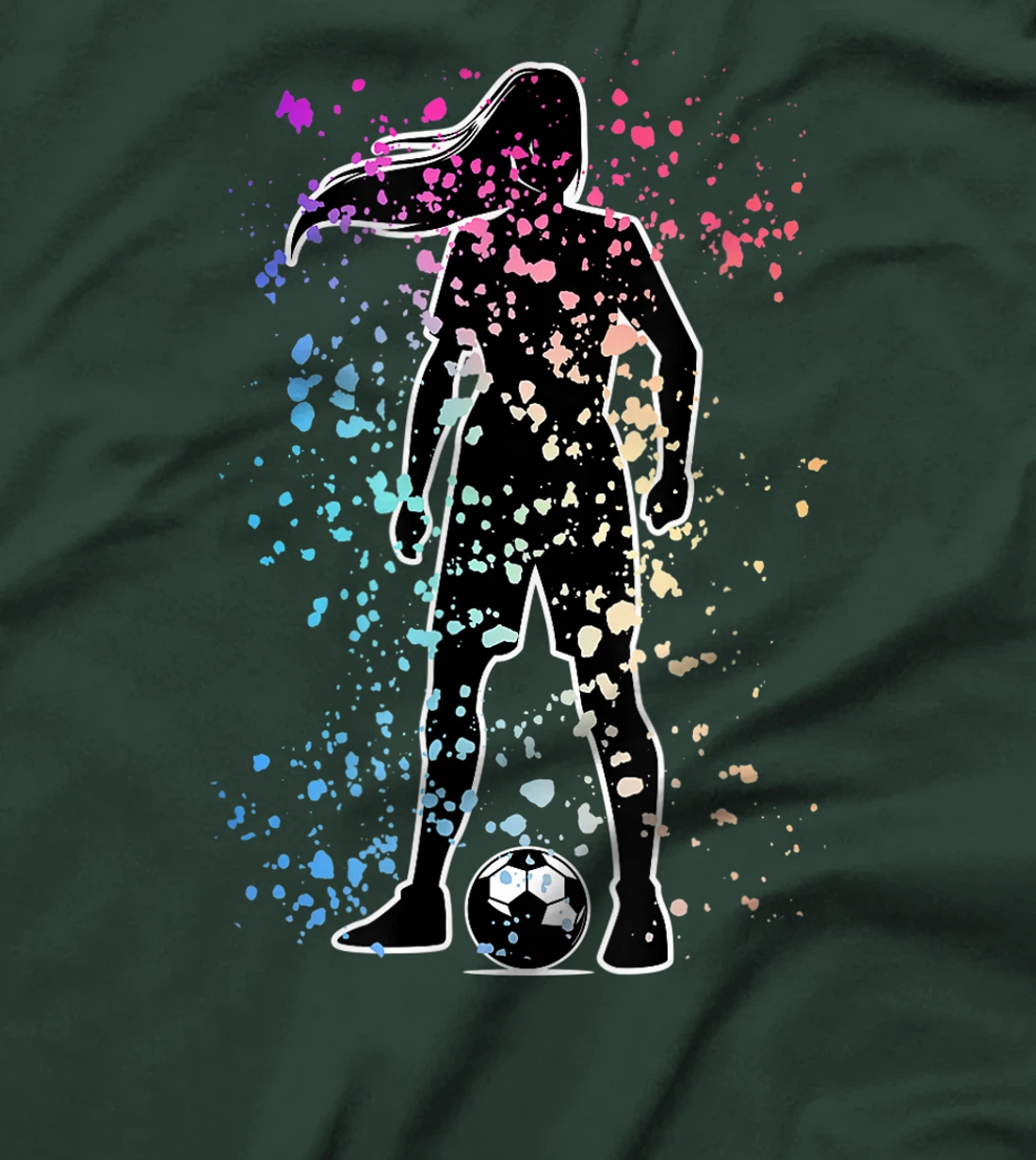 Girls Color Splat Soccer Player Silhouette Cool Futbol T-Shirt, Kid T-Shirt and Women T-Shirt