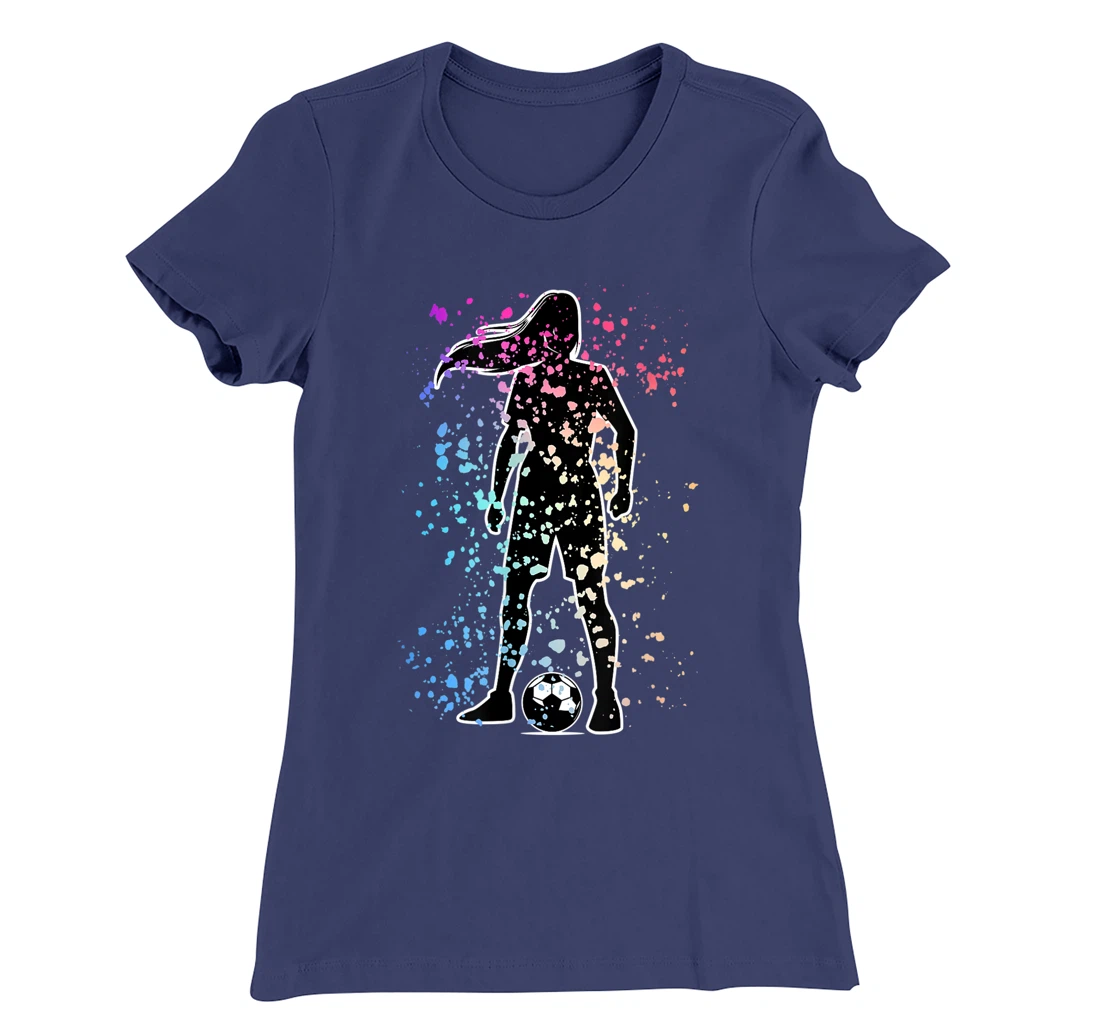 Girls Color Splat Soccer Player Silhouette Cool Futbol T-Shirt, Kid T-Shirt and Women T-Shirt