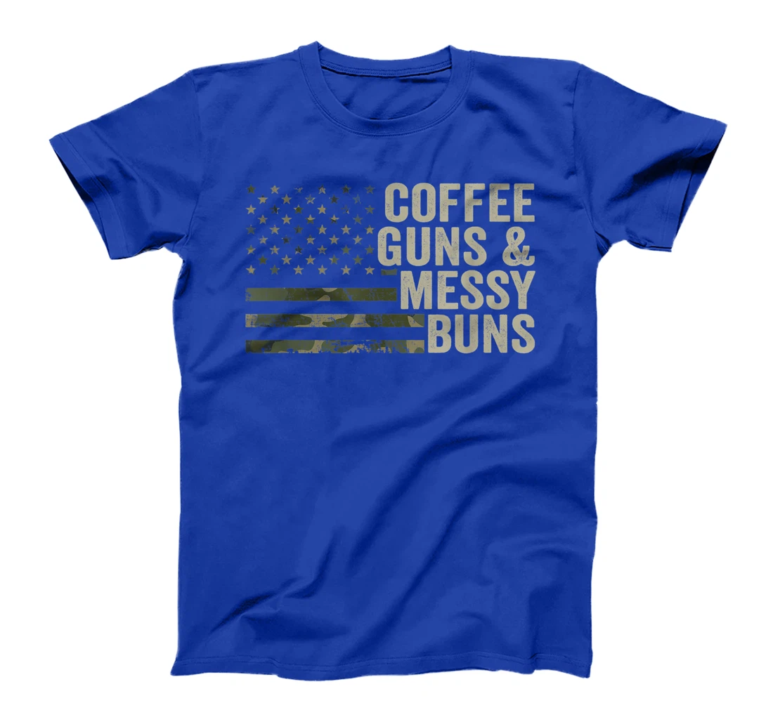 Coffee Guns & Messy Buns - Camo USA Flag Womens Gun Owner T-Shirt, Women T-Shirt