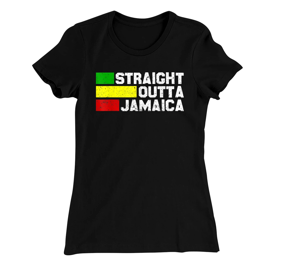 Straight Outta Jamaica Jamaican Vacation Reggae Jamaica Flag T-Shirt, Women T-Shirt
