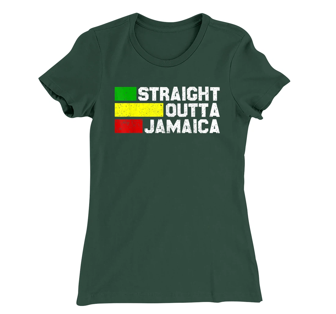 Straight Outta Jamaica Jamaican Vacation Reggae Jamaica Flag T-Shirt, Women T-Shirt