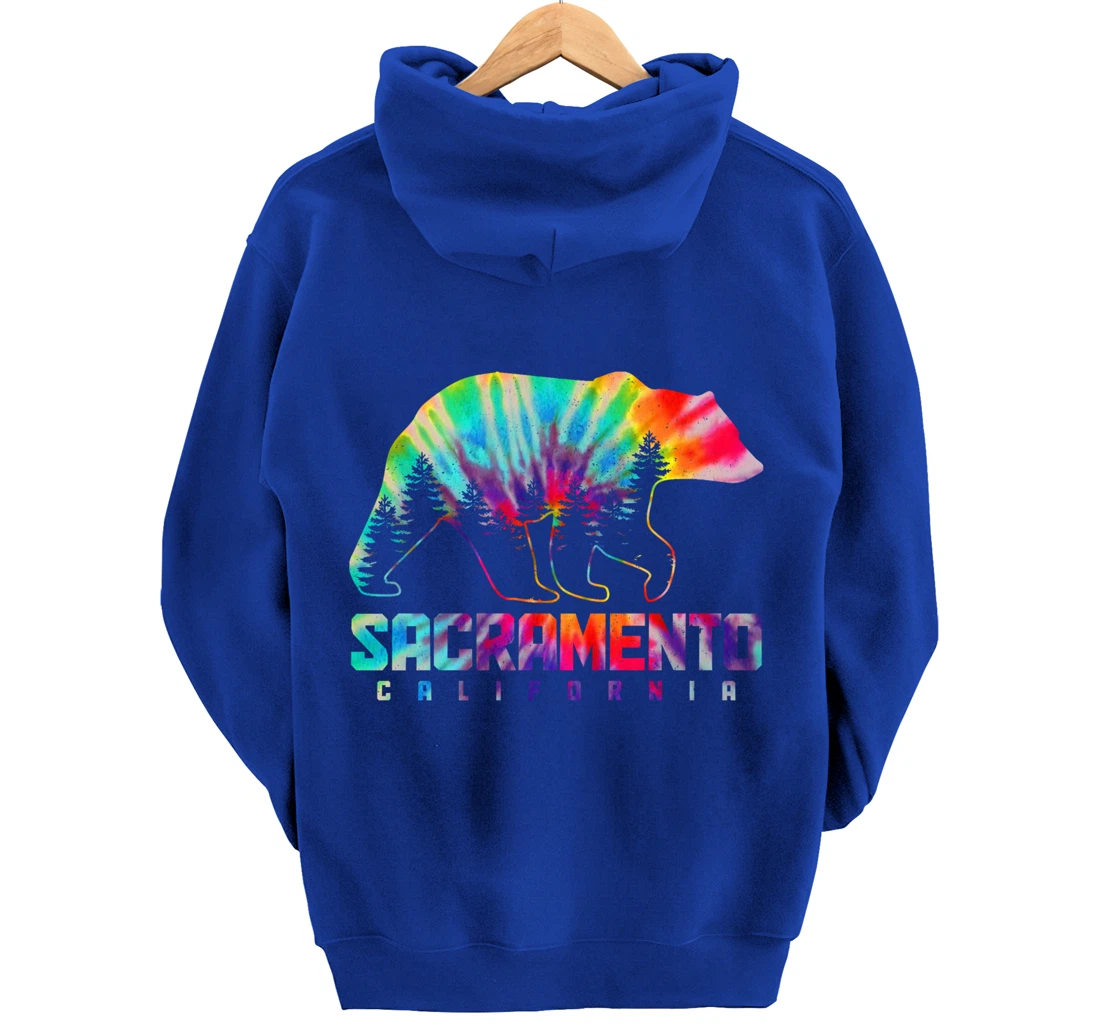 Sacramento California Tie Dye Bear Pride Outdoor Vintage Pullover Hoodie