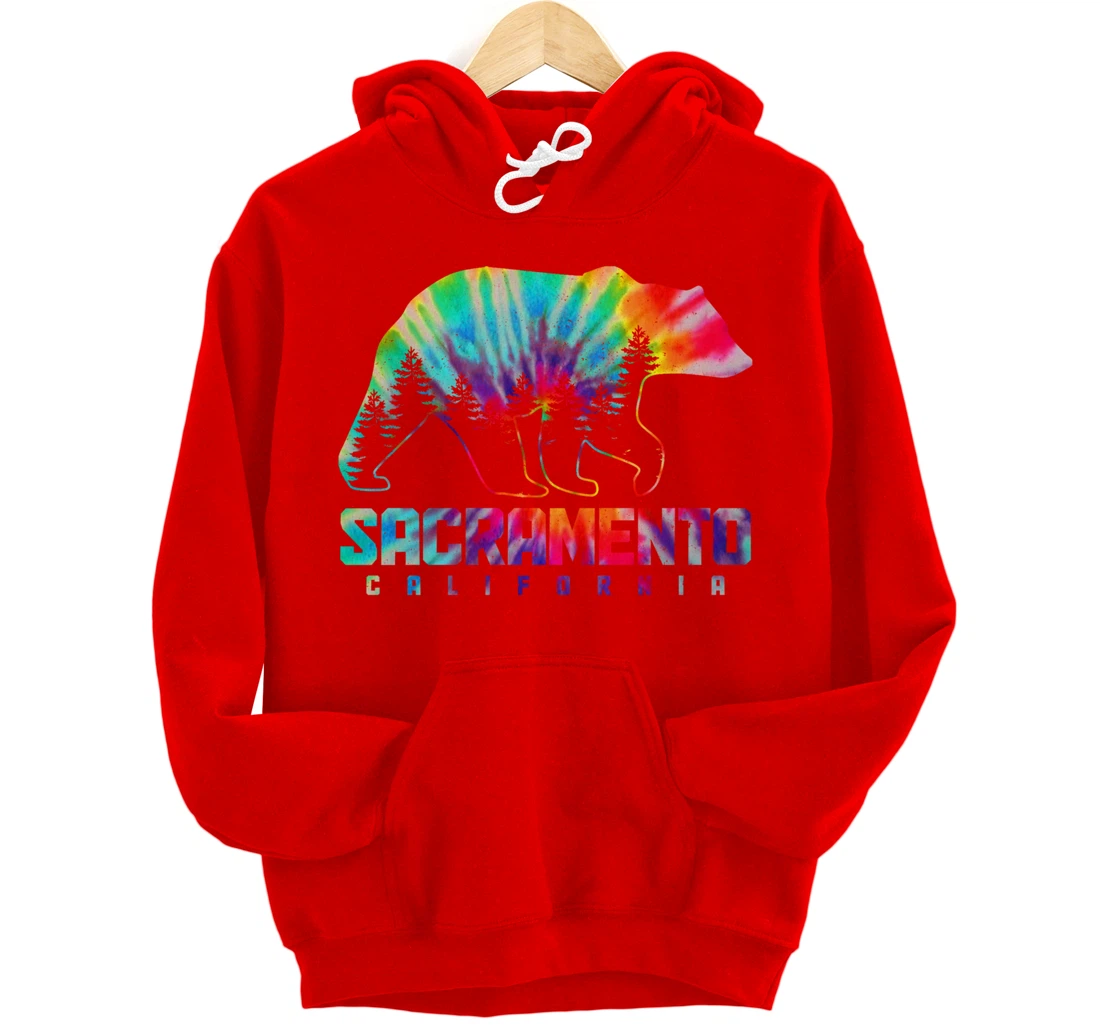Sacramento California Tie Dye Bear Pride Outdoor Vintage Pullover Hoodie
