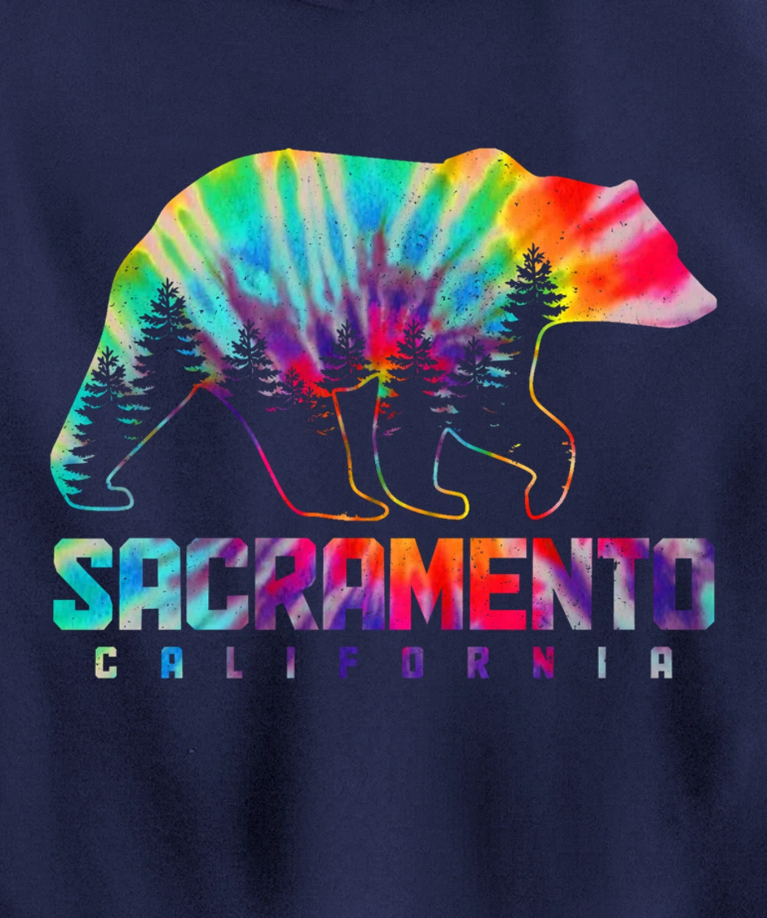 Sacramento California Tie Dye Bear Pride Outdoor Vintage Pullover Hoodie