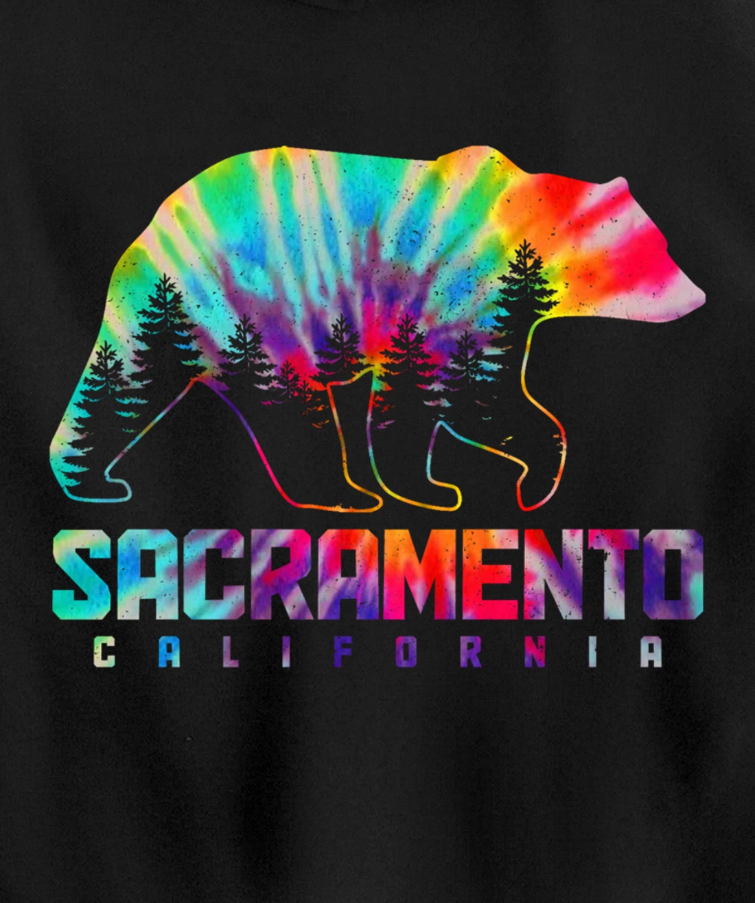 Sacramento California Tie Dye Bear Pride Outdoor Vintage Pullover Hoodie